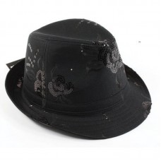 LADIES FEDORA WITH SEQUINS FLOWER DESIGN  BLACK = NEW & FREE SHIPPING  eb-55523779